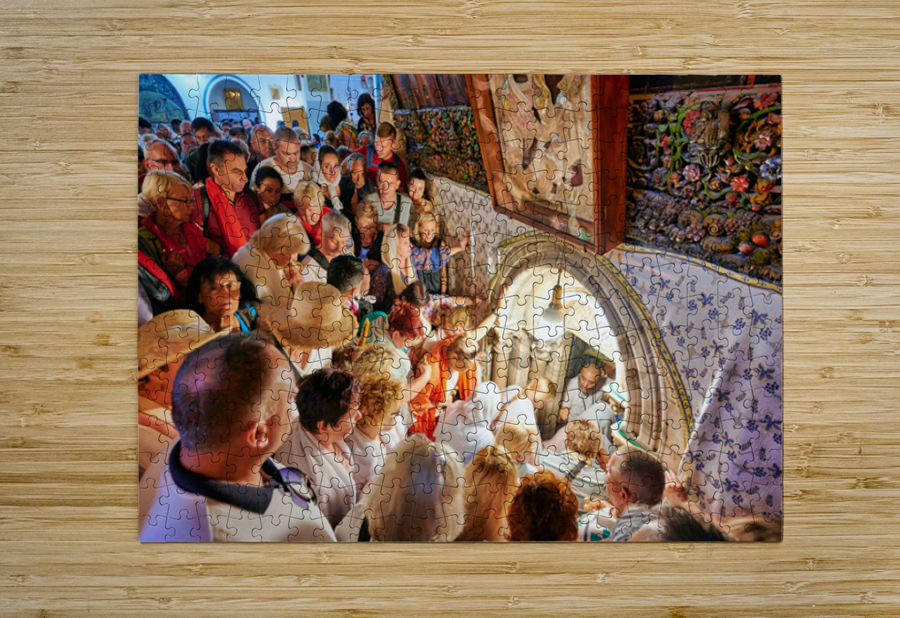 Crowd gathers at grotto of nativity in Bethlehem Israel Marco Brivio Puzzle printing