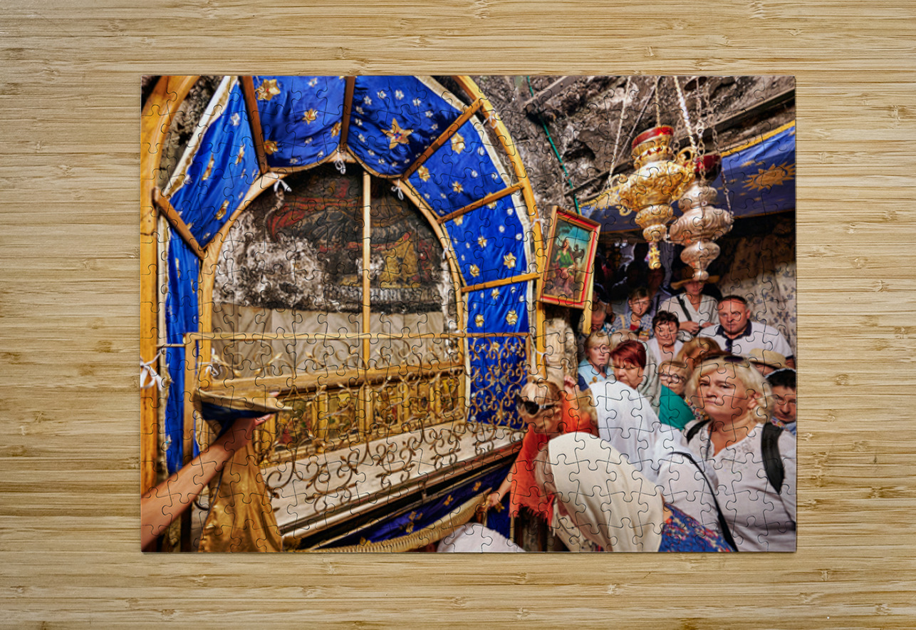 Visiting grotto of nativity in Bethlehem Jerusalem during the d Marco Brivio Puzzle printing