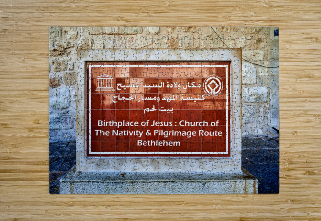 A sign marks the Church of the Nativity in Bethlehem Israel Marco Brivio Puzzle printing