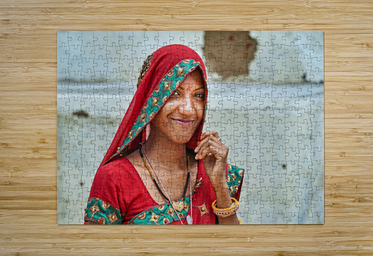 Portrait of a woman in traditional dress in Mandawa Rajasthan Marco Brivio Puzzle printing
