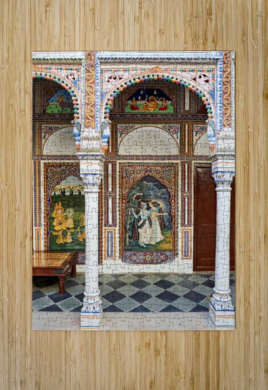 Decorated house walls in Mandawa Shekhawati region of Rajasthan Marco Brivio Puzzle printing