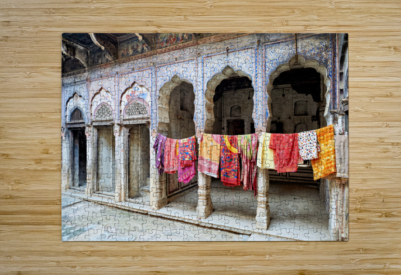 Decorated painted houses and colorful clothes in Mandawa Rajasth Marco Brivio Puzzle printing