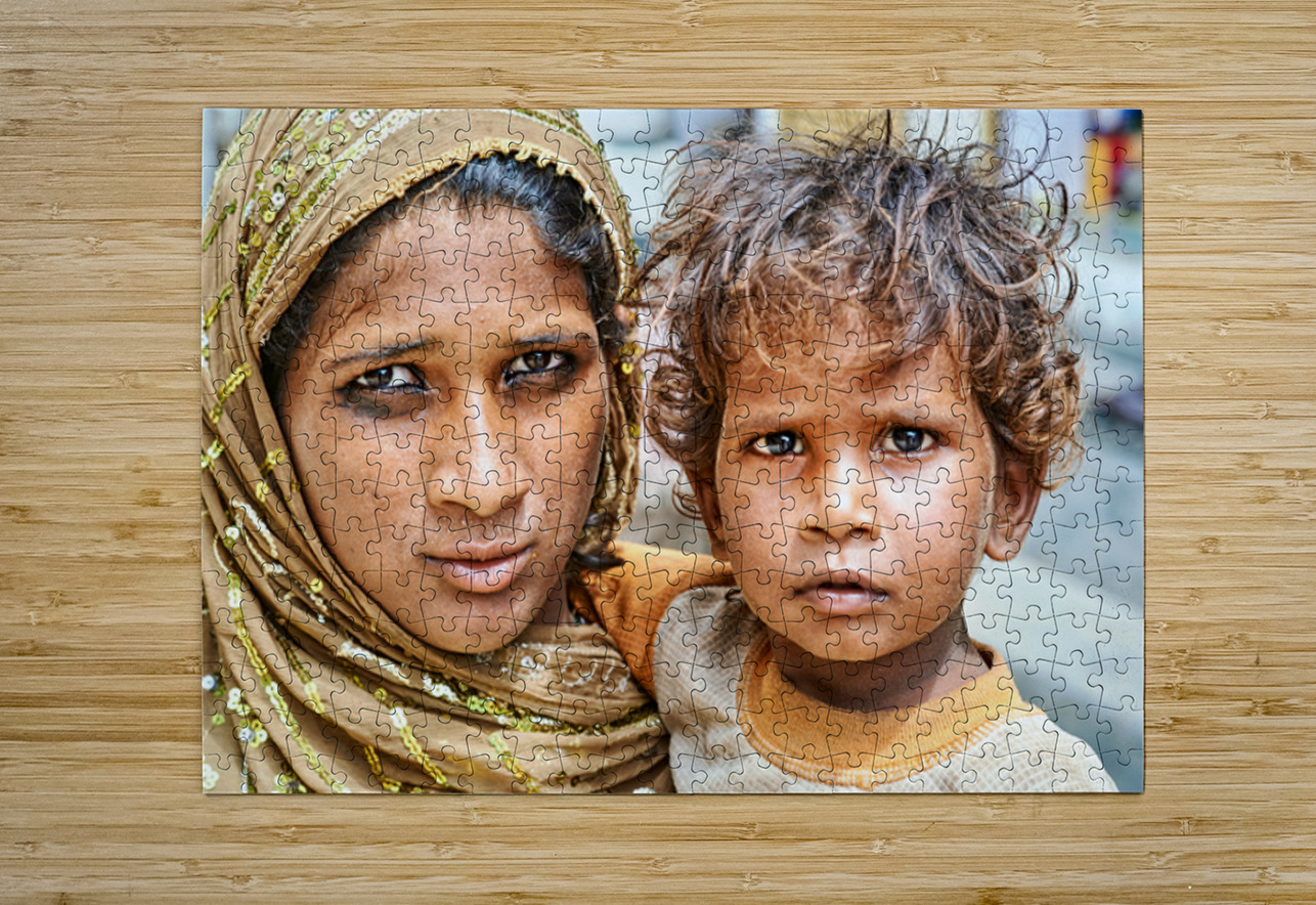 Mother and son standing together in Mandawa Rajasthan Marco Brivio Puzzle printing