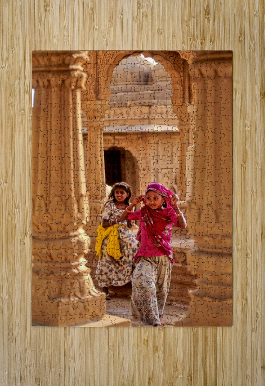 Girls playing in Jaisalmer Rajasthan during the evening light Marco Brivio Puzzle printing