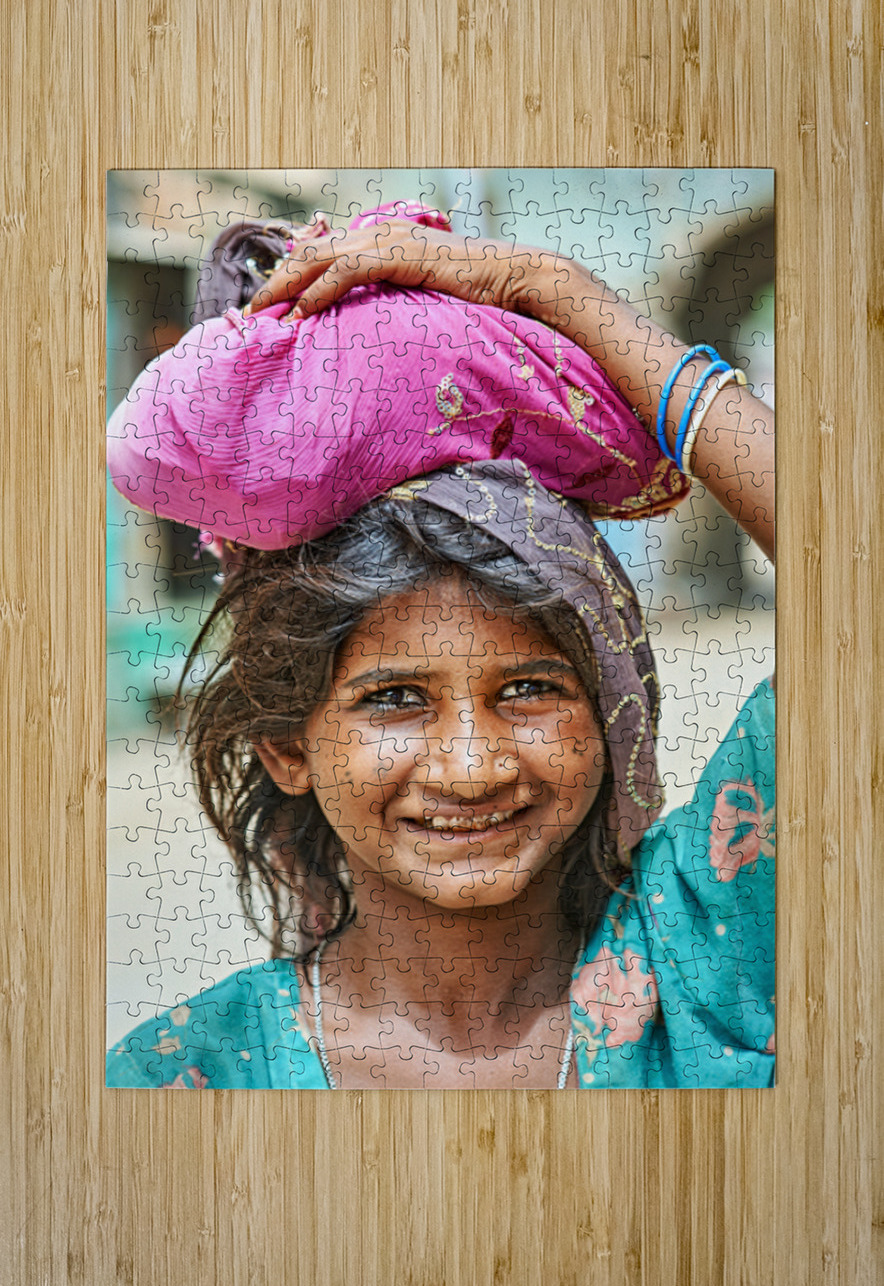 Portrait of a young girl carrying cloth in Mandawa Rajasthan Marco Brivio Puzzle printing