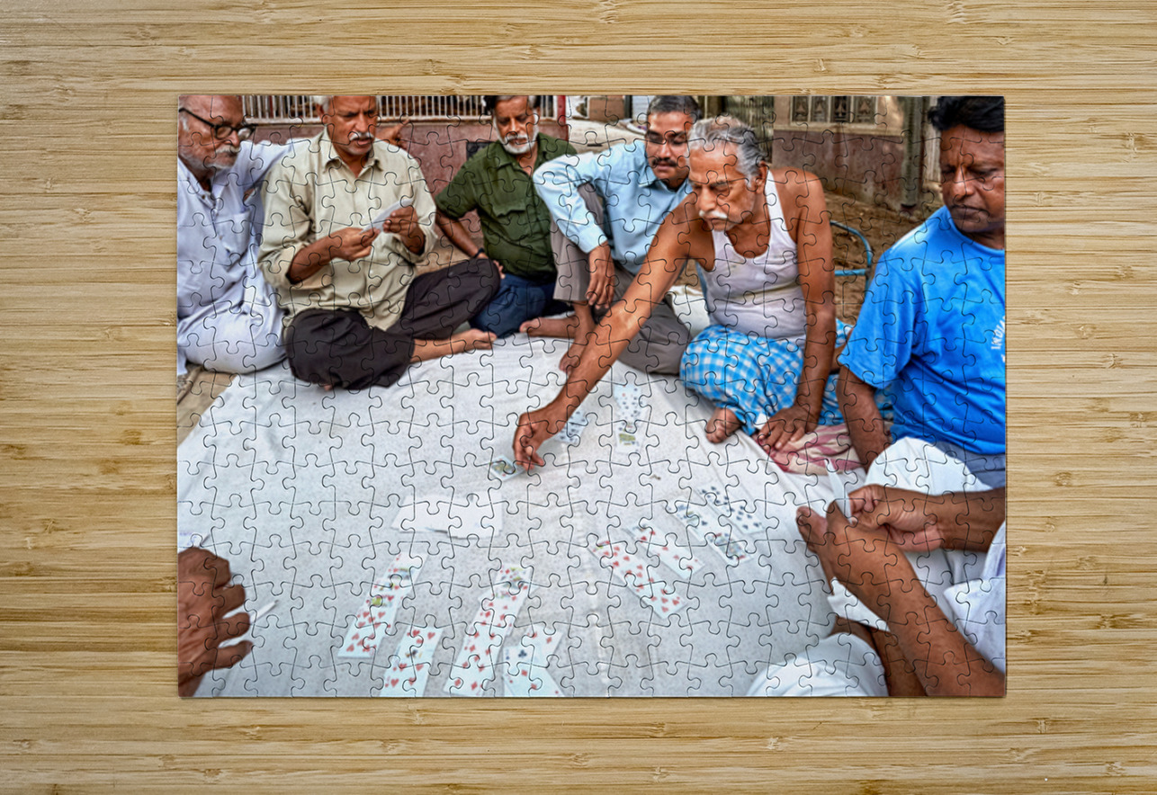 Men playing cards on the street in Bikaner Rajasthan during the Marco Brivio Puzzle printing