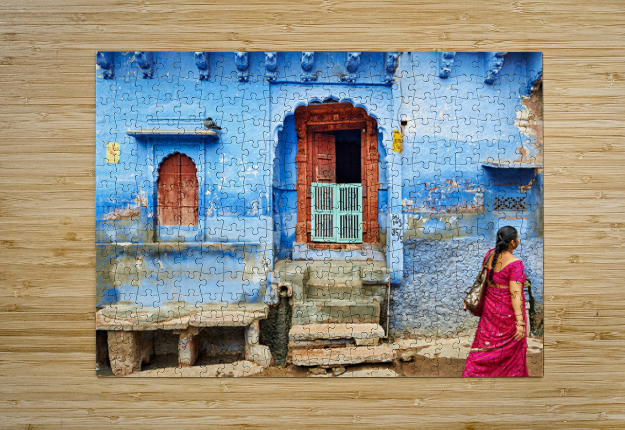 Walking along the blue streets of Jodhpur in Rajasthan India Marco Brivio Puzzle printing