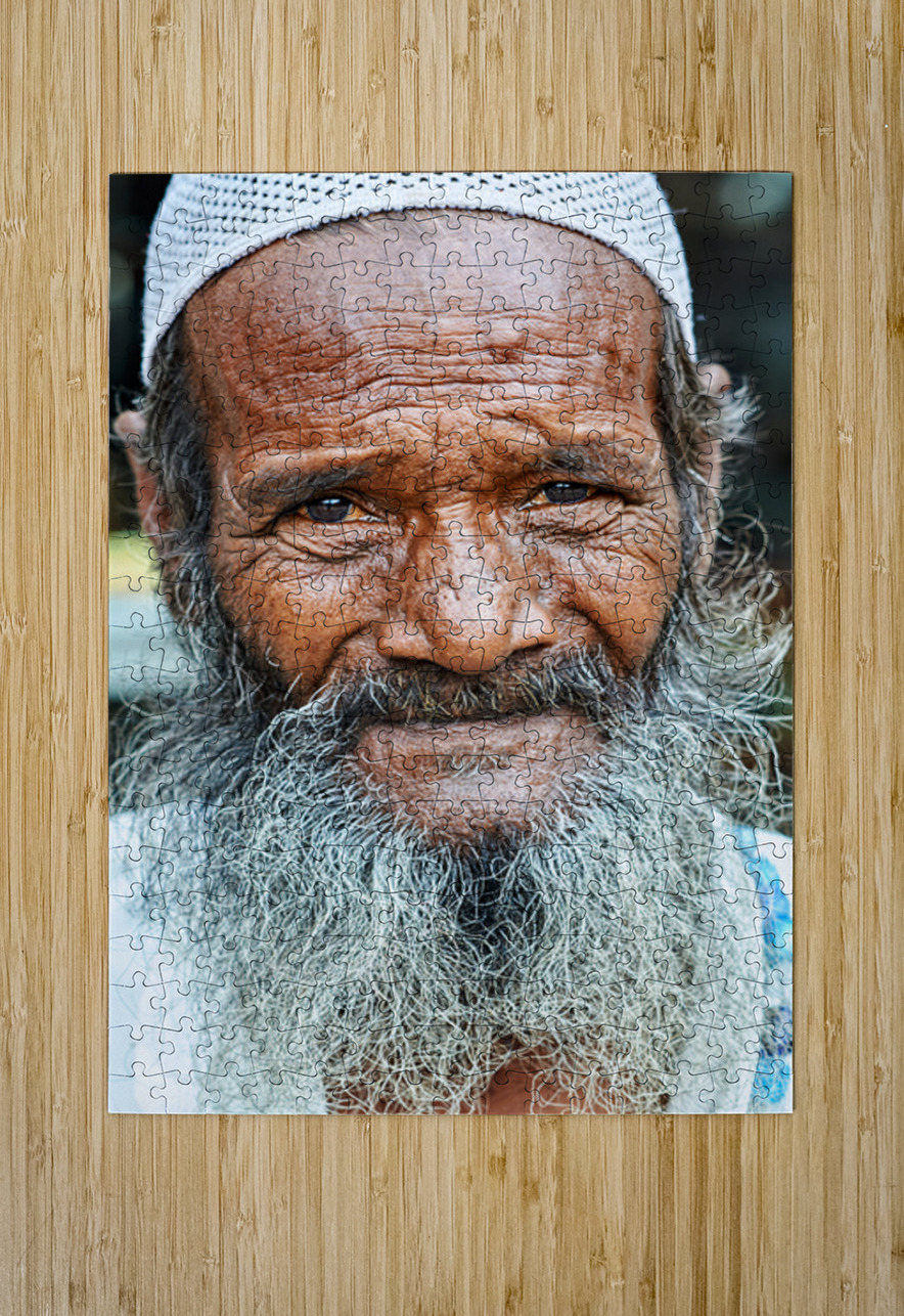 Old man in Rajasthan Jodhpur with a long beard and thoughtful ga Marco Brivio Puzzle printing
