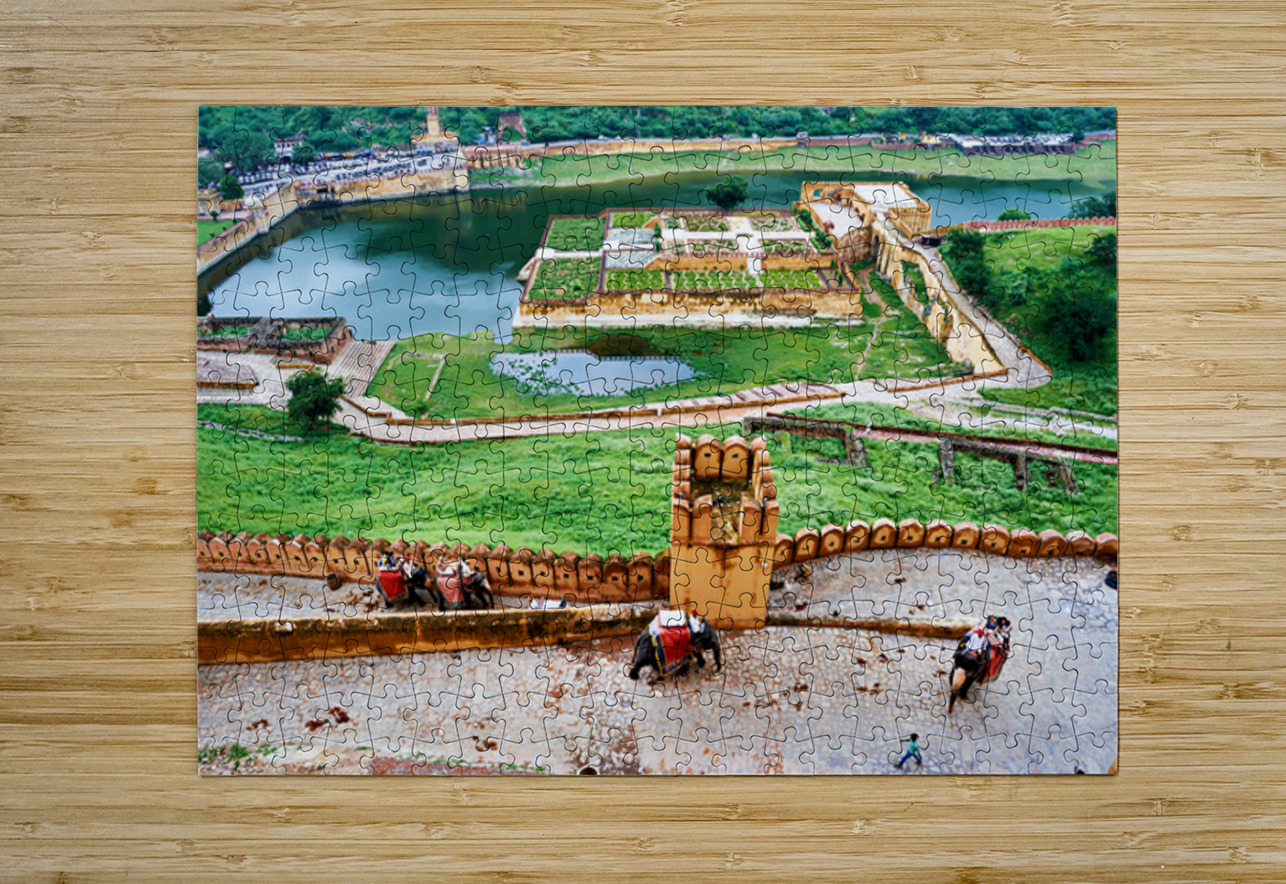 Exploring Amber Palace in Rajasthan with visitors and elephants Marco Brivio Puzzle printing