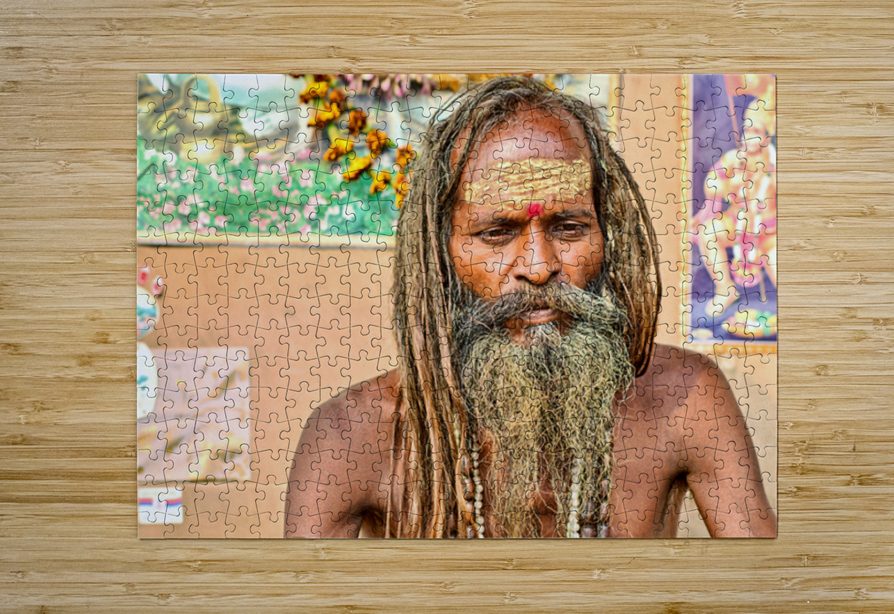 Sadhu in Varanasi Uttar Pradesh with long hair and beard Marco Brivio Puzzle printing