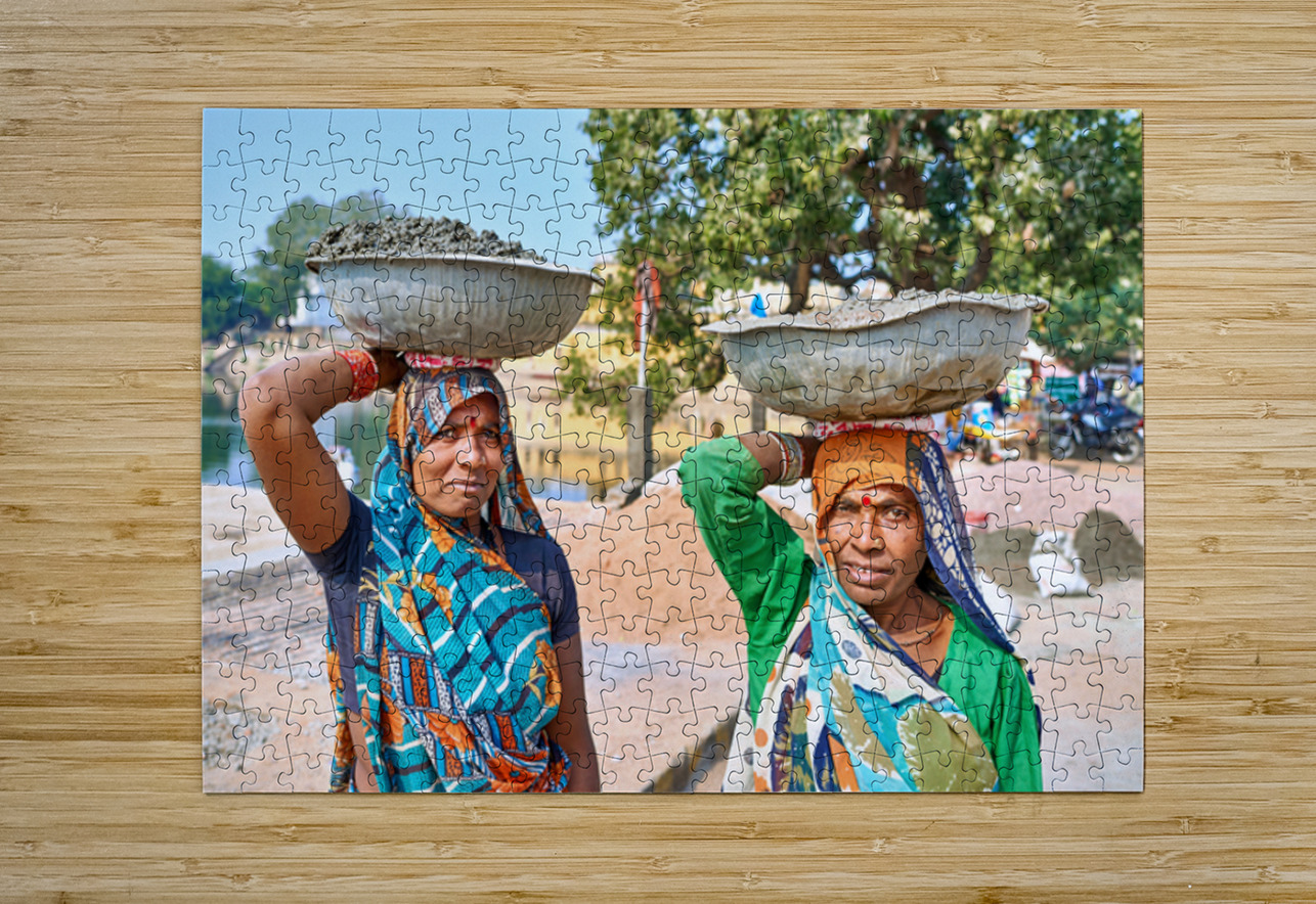 Women carry materials in Varanasi near the river bank Marco Brivio Puzzle printing