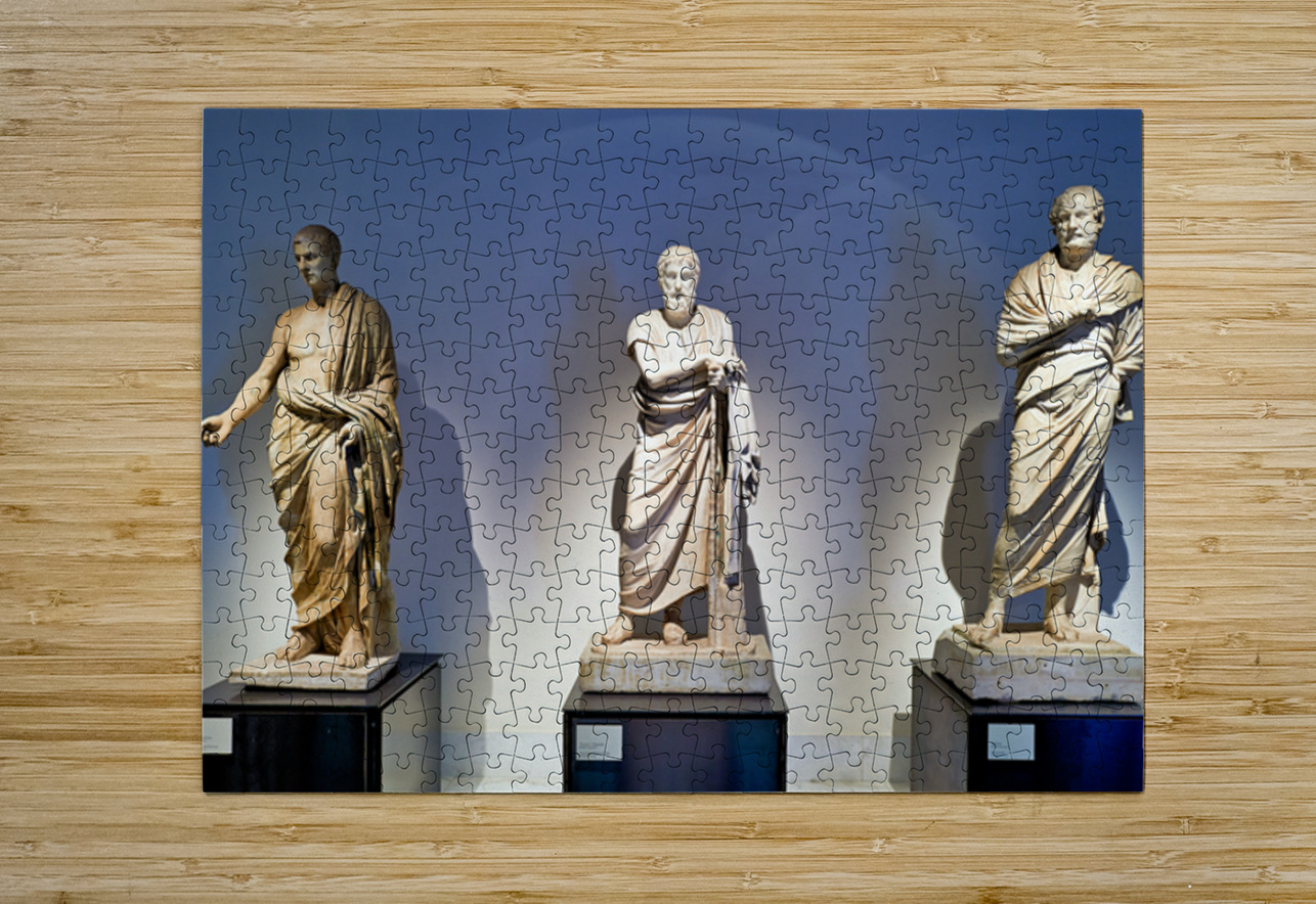 Statues of ancient philosophers displayed in museum setting Marco Brivio Puzzle printing
