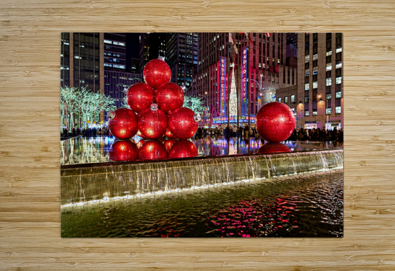 Manhattan showcases big red ornaments at Christmas time Marco Brivio Puzzle printing