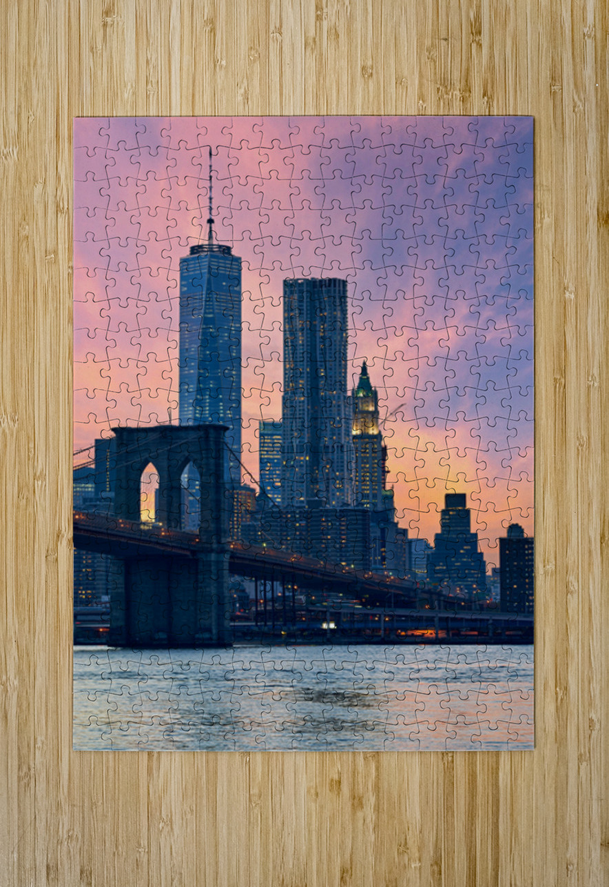 Brooklyn Bridge and Manhattan skyline during sunset in New York Marco Brivio Puzzle printing