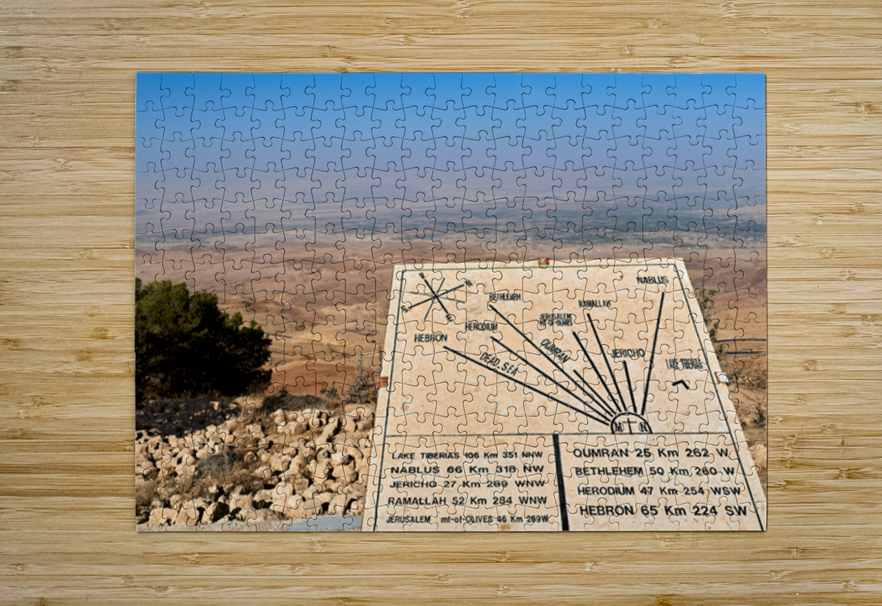 View from Mount Nebo shows signs and the Landscape of Jordan Marco Brivio Puzzle printing