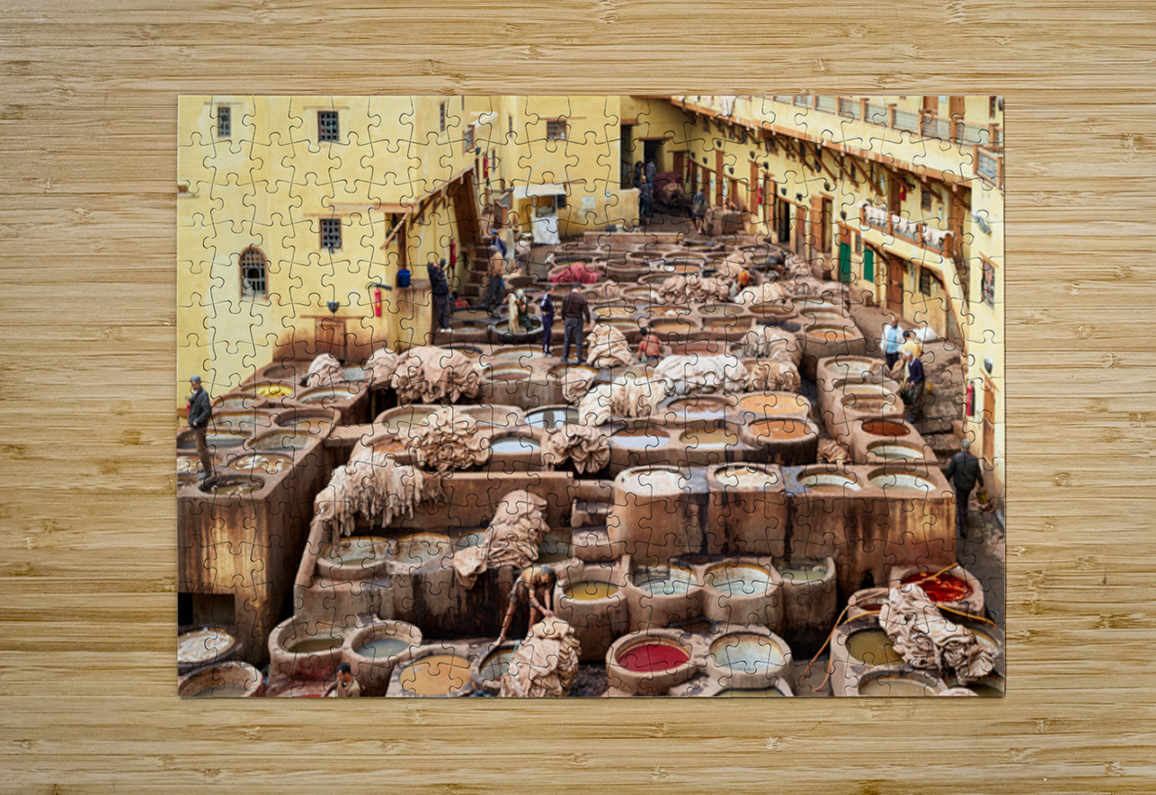 Chouara Tannery in Fez Morocco showing leather dyeing process Marco Brivio Puzzle printing