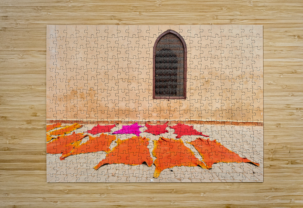 Dyed leather drying in the sun in Marrakesh Morocco Marco Brivio Puzzle printing