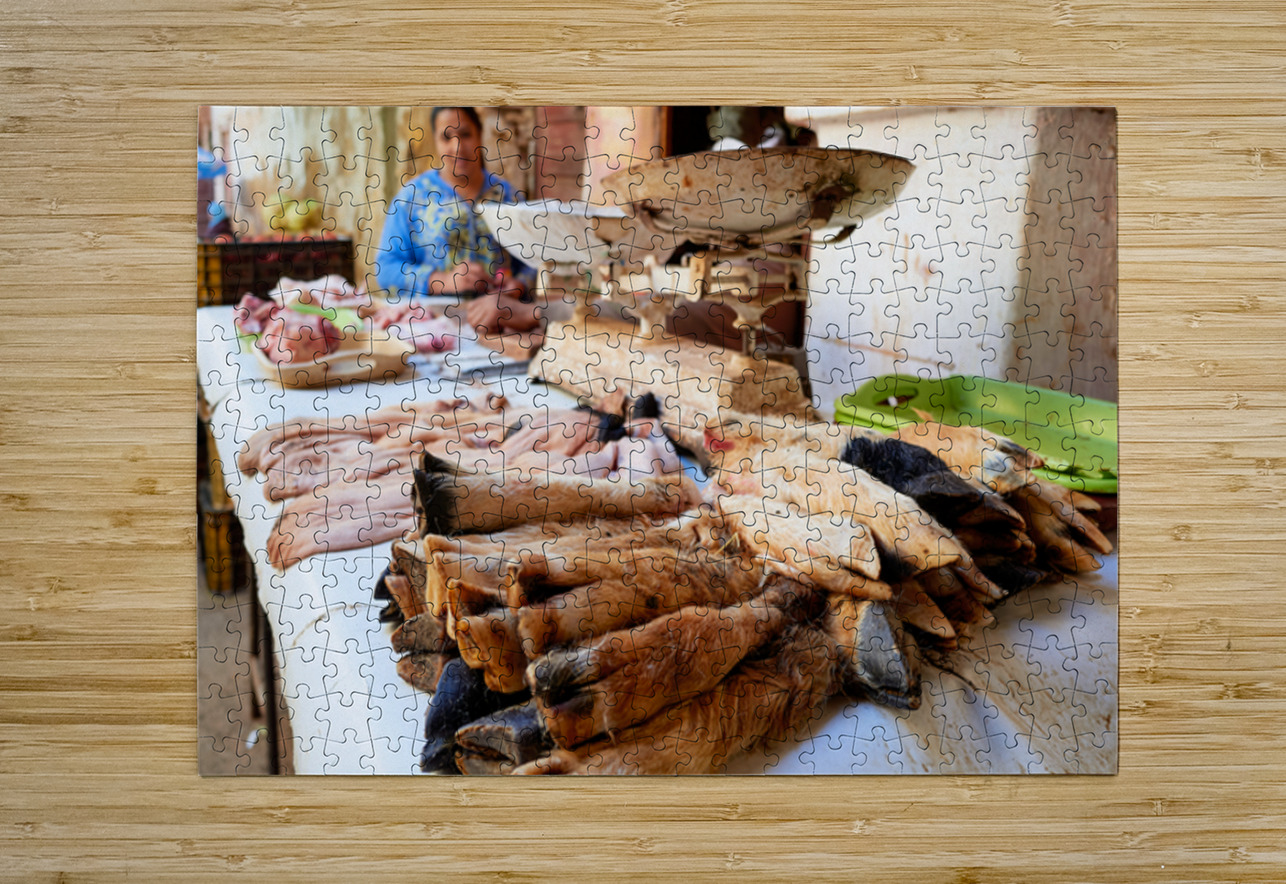 Butcher working in Meknes souk with various cuts of meat Marco Brivio Puzzle printing