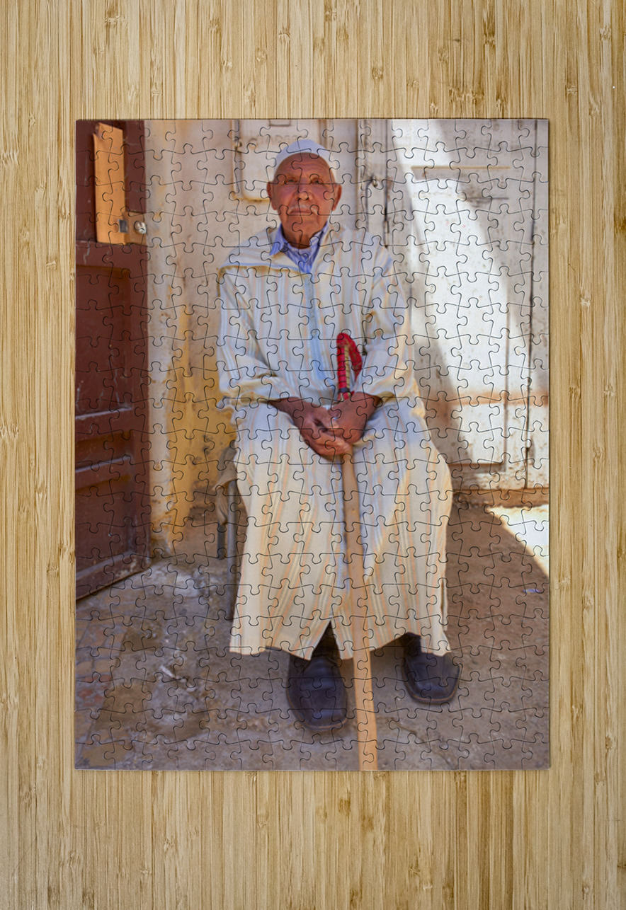 Old man sitting in Meknes Morocco in daylight Marco Brivio Puzzle printing