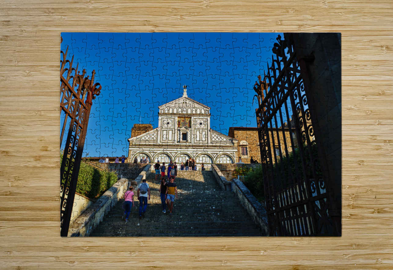 Visitors walk up the stairs to Basilica di San Miniato in Floren Marco Brivio Puzzle printing