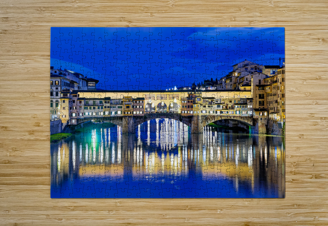 Ponte Vecchio bridge in Florence under evening sky over river Ar Marco Brivio Puzzle printing