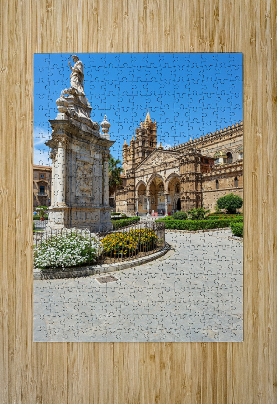 Palermo Cathedral stands tall with statue in front and blue sky Marco Brivio Puzzle printing