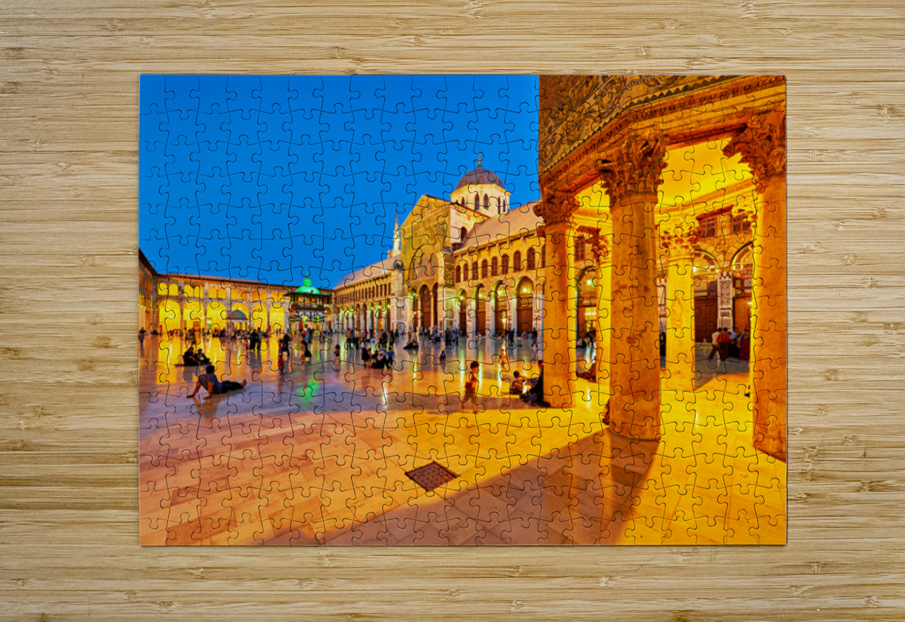 Visitors enjoy evening time at Umayyad Mosque in Damascus Syria Marco Brivio Puzzle printing