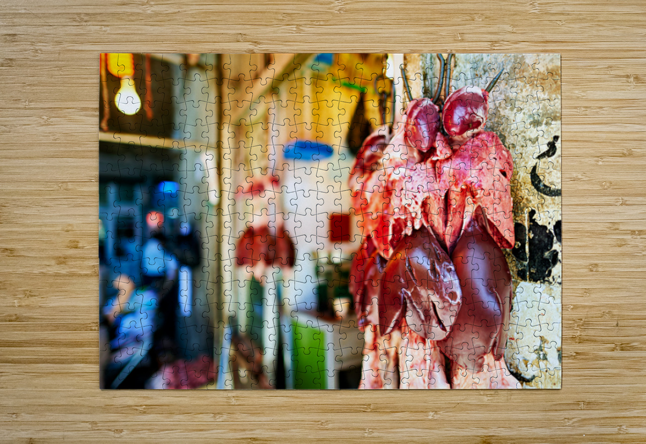 Butcher displays meat at souq in Aleppo Syria during the day Marco Brivio Puzzle printing