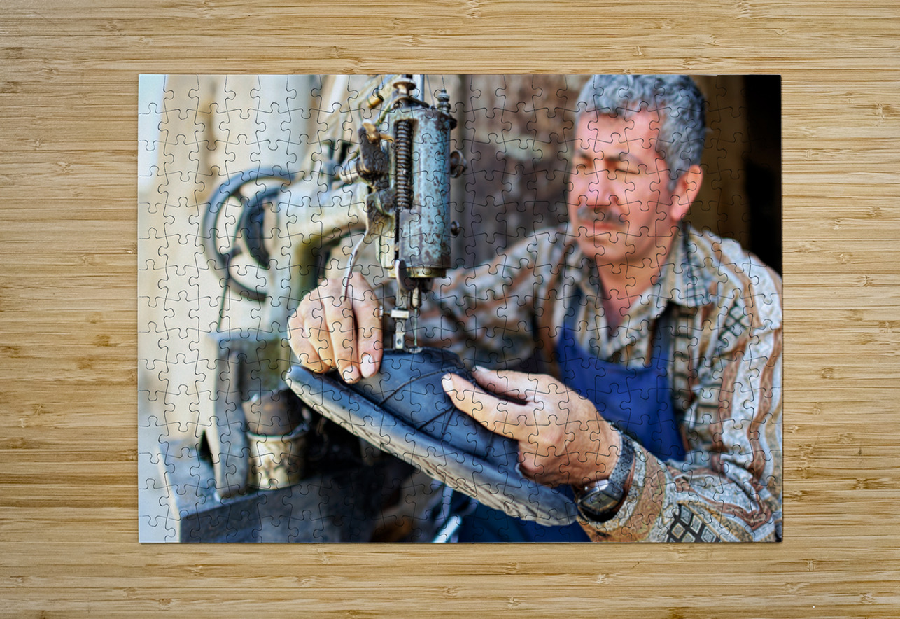 Shoemaker working in Aleppo souq in Syria Marco Brivio Puzzle printing