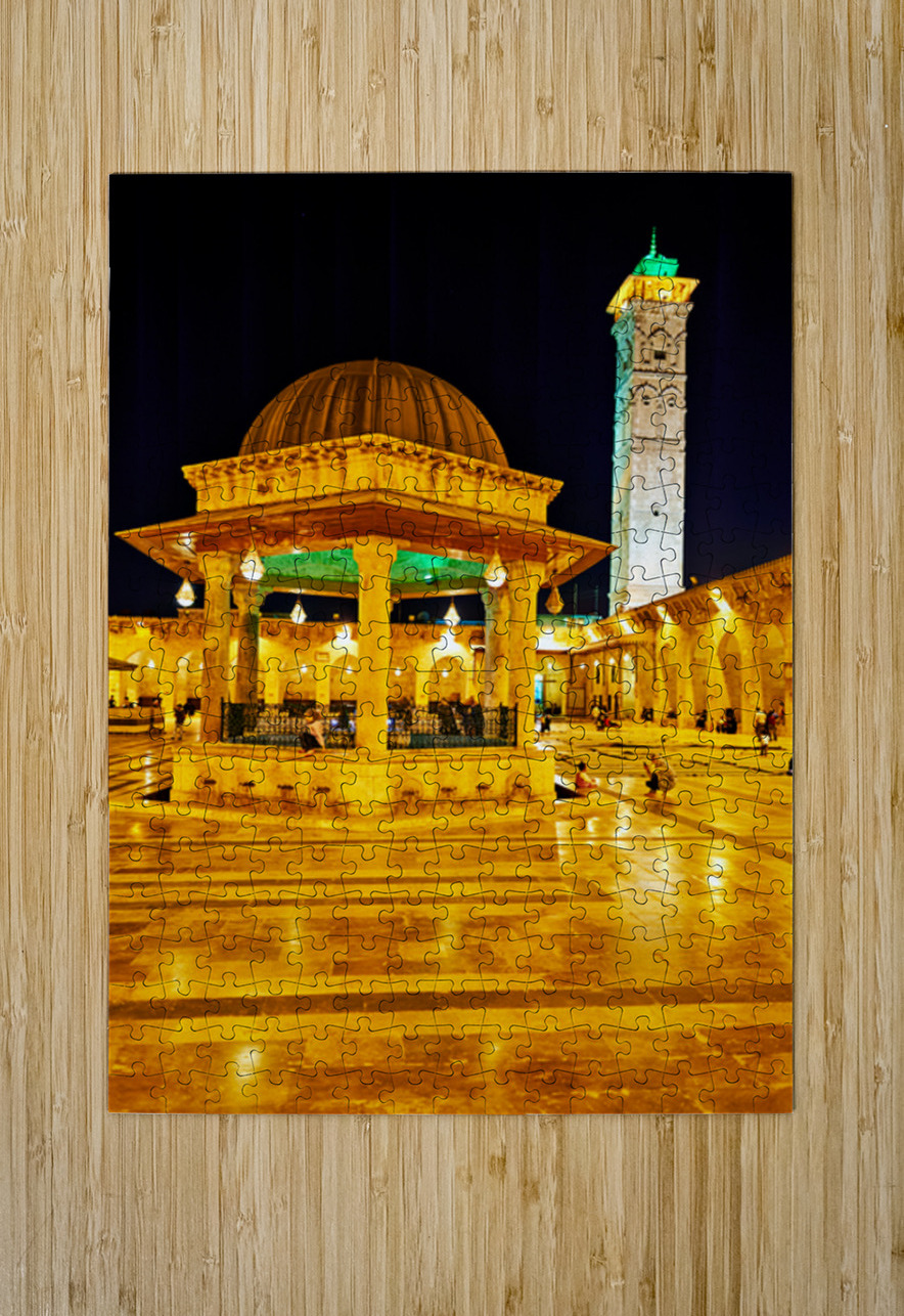 Aleppo mosque at night with lights and visitors in the courtyard Marco Brivio Puzzle printing