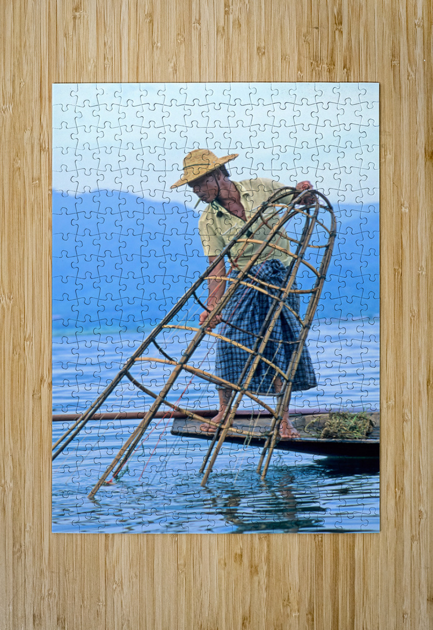 Fishing on Inle Lake in Myanmar with bamboo tools Marco Brivio Puzzle printing
