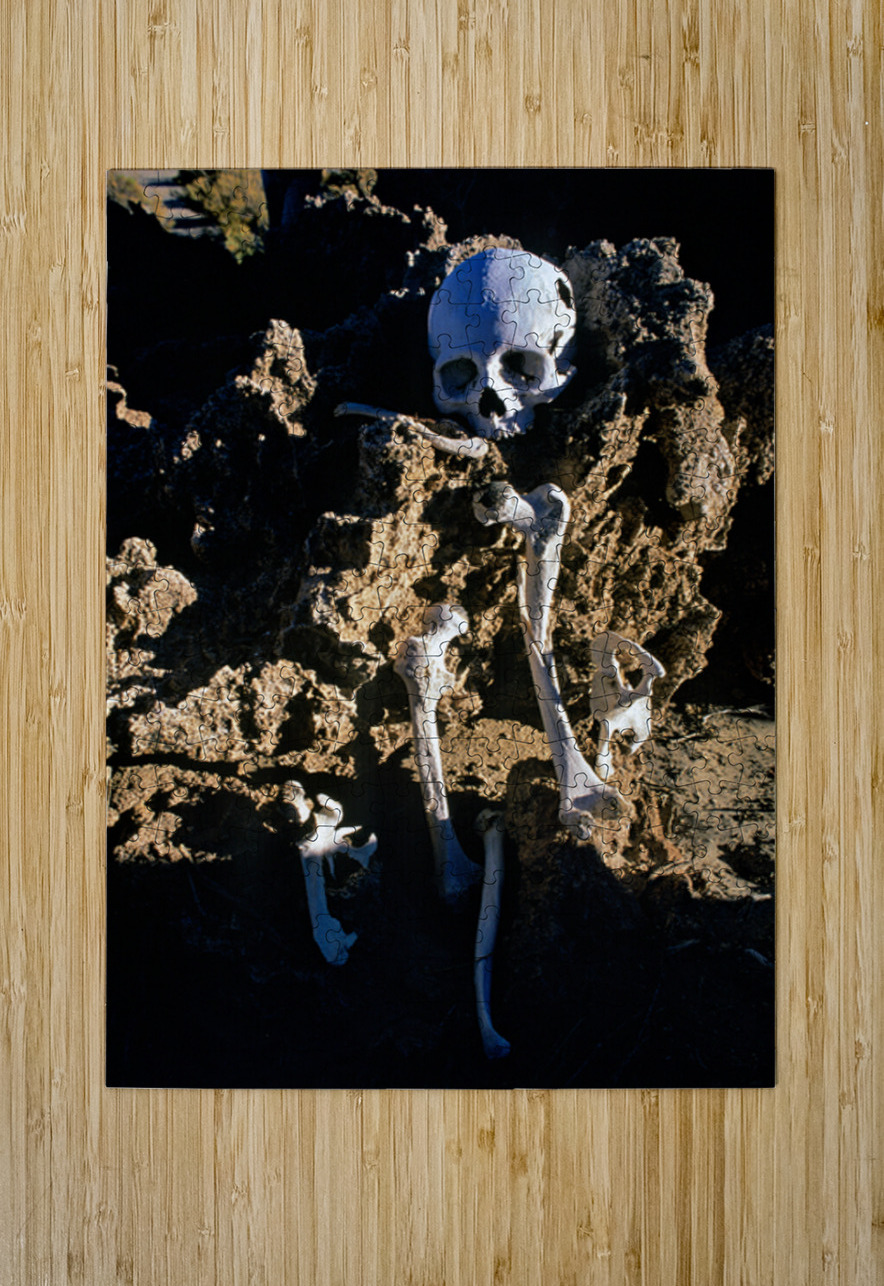 Human skeleton partially buried in rocky terrain. Marco Brivio Puzzle printing