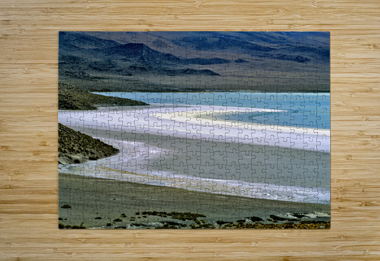 Scenic desert lake with white shore and rocky mountains. Marco Brivio Puzzle printing