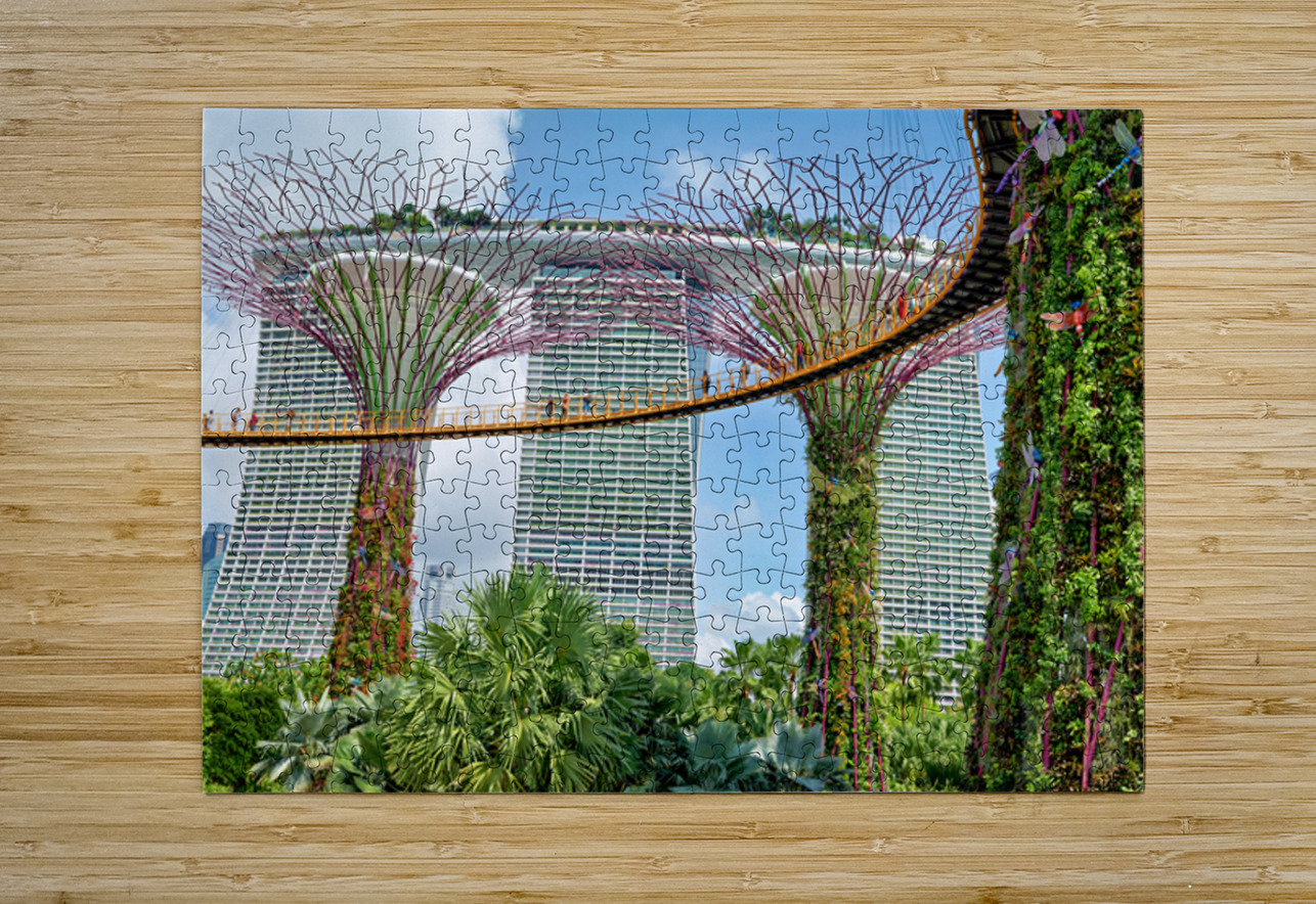 People walk on bridge connecting to Supertree Grove in Singapore Marco Brivio Puzzle printing