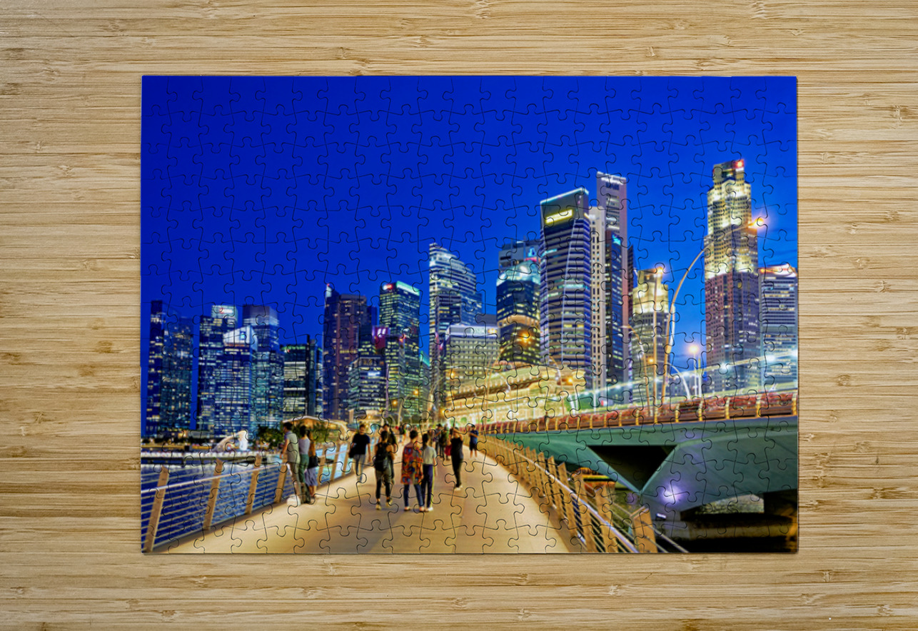 City skyline and people walking at sunset near Marina Bay Marco Brivio Puzzle printing
