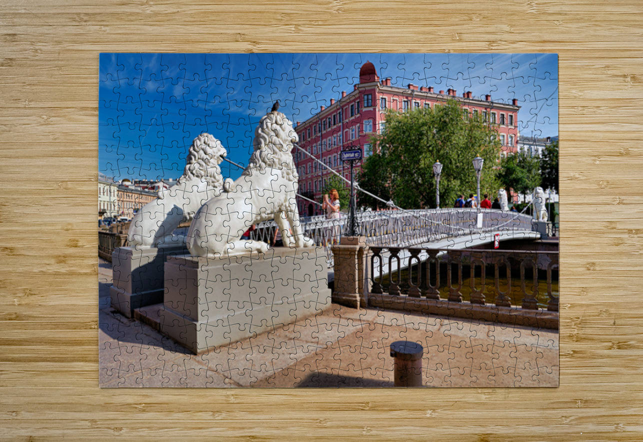Lions guard the bridge in Saint Petersburg on a sunny day Marco Brivio Puzzle printing