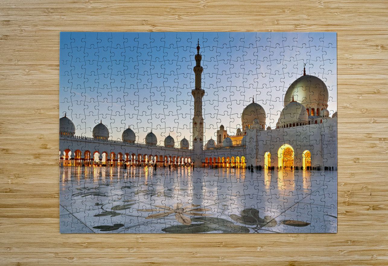 Exploring Sheikh Zayed Grand Mosque in Abu Dhabi at dusk Marco Brivio Puzzle printing