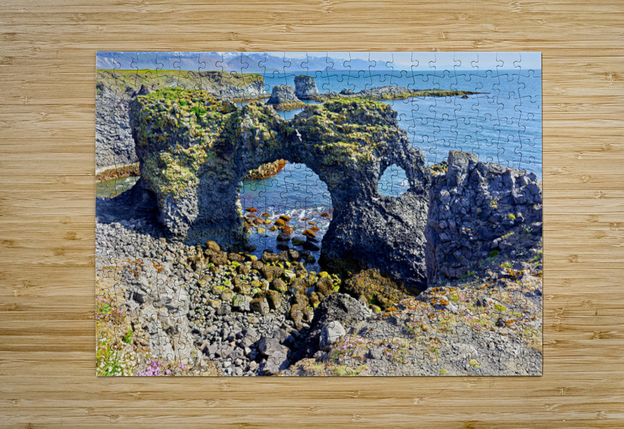 Exploring arnarstapi cliff in Iceland by the ocean Marco Brivio Puzzle printing