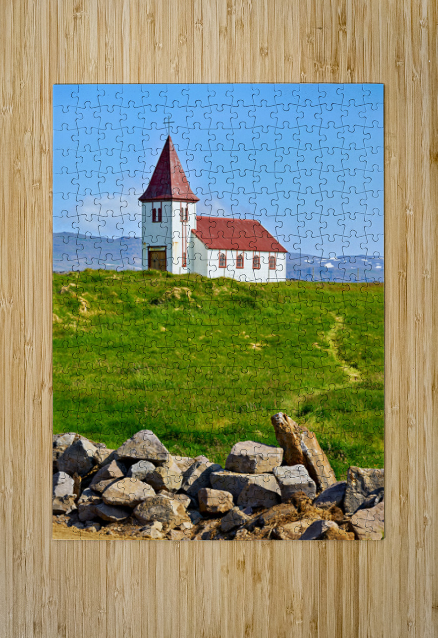 Visit to Hellnar Church in Iceland on a sunny day Marco Brivio Puzzle printing