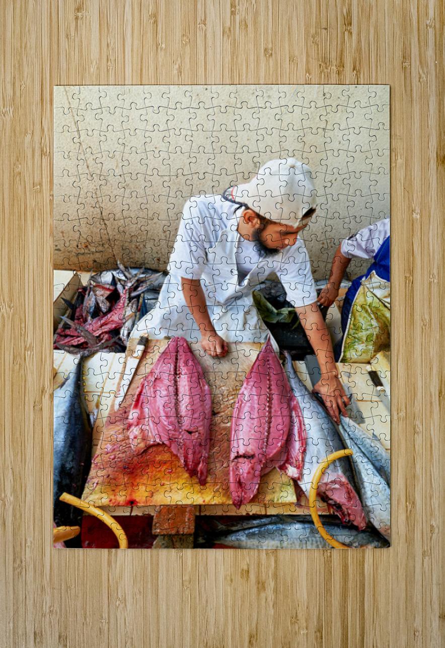 Fish market in Muscat Oman shows a vendor at work Marco Brivio Puzzle printing