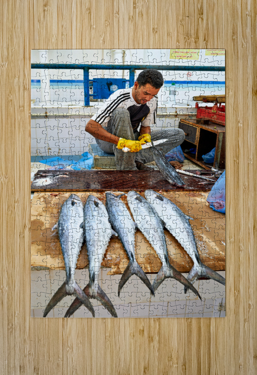 Fish seller prepares catch at Nizwa Oman fish market Marco Brivio Puzzle printing