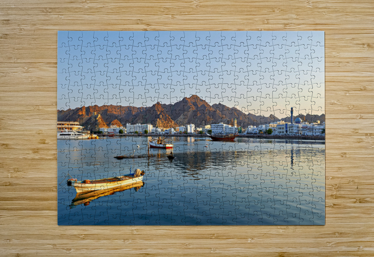 Waterfront view in Muscat Oman at sunset near boats Marco Brivio Puzzle printing