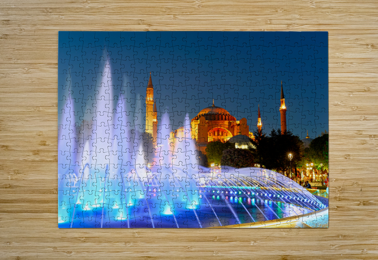 Hagia Sophia Grand Mosque at night with a fountain display Marco Brivio Puzzle printing