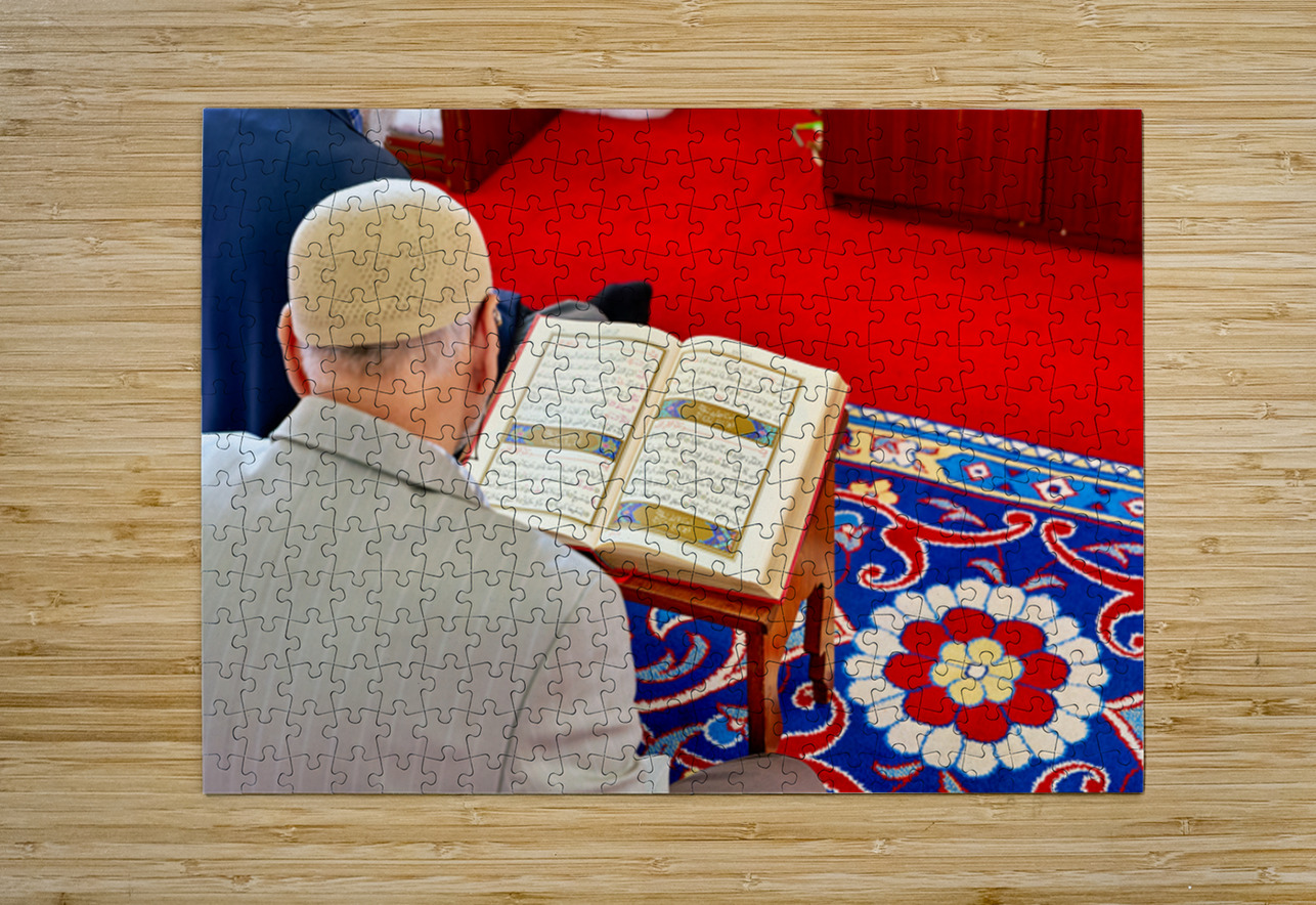 Man reading Quran inside Fatih Mosque in Istanbul Turkey Marco Brivio Puzzle printing