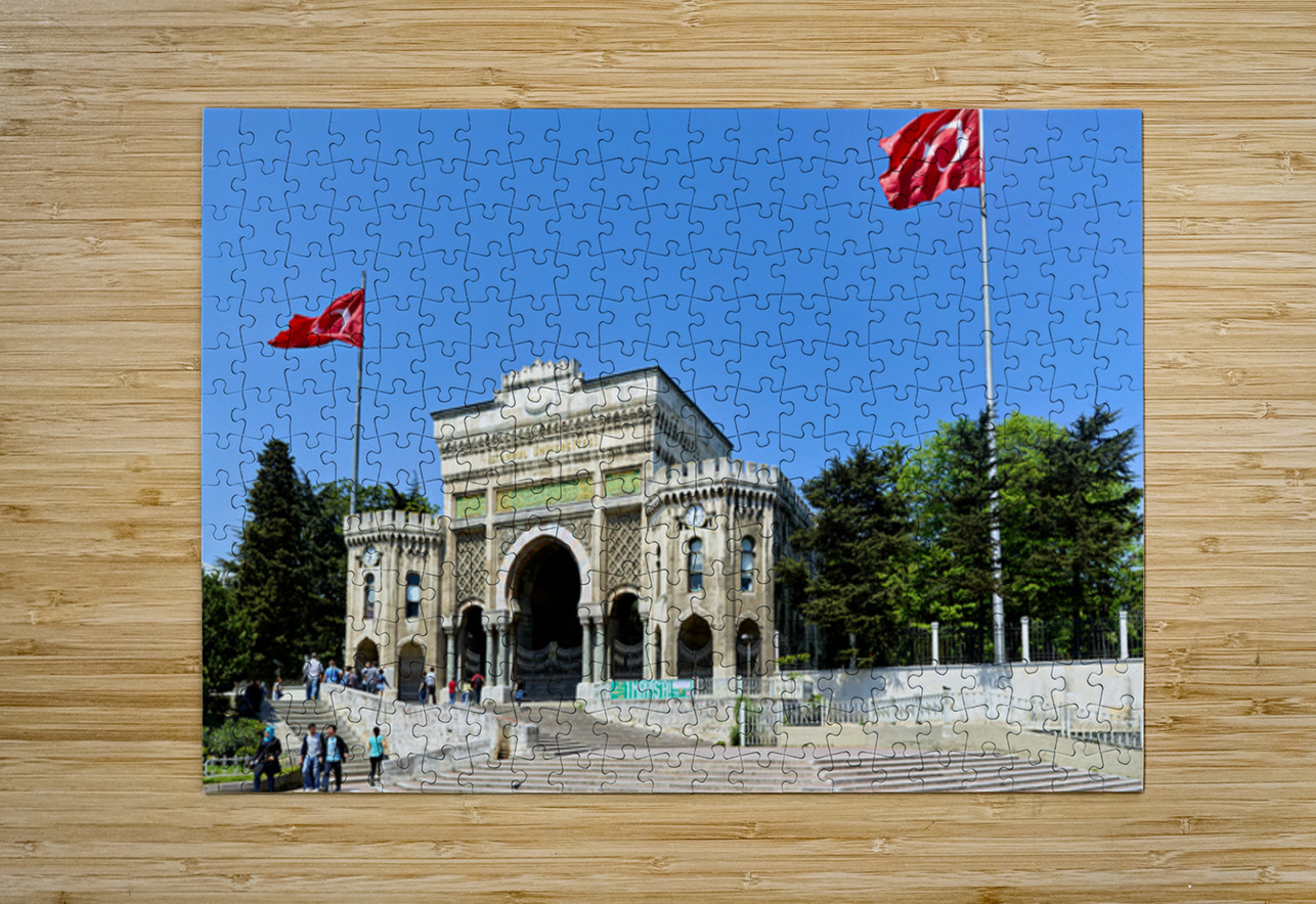 Historic university building in Istanbul Turkey with flags Marco Brivio Puzzle printing