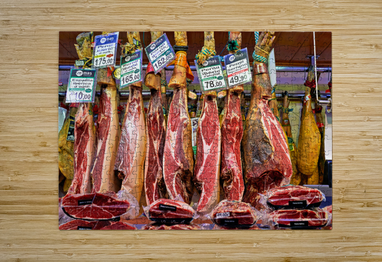 Jamon Iberico displayed in Mercat de Sant Josep de la Boqueria Marco Brivio Puzzle printing