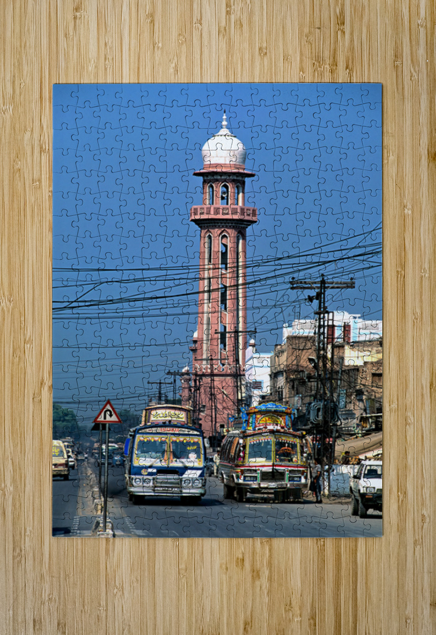 Busy street scene with tall tower in Peshawar Pakistan Marco Brivio Puzzle printing