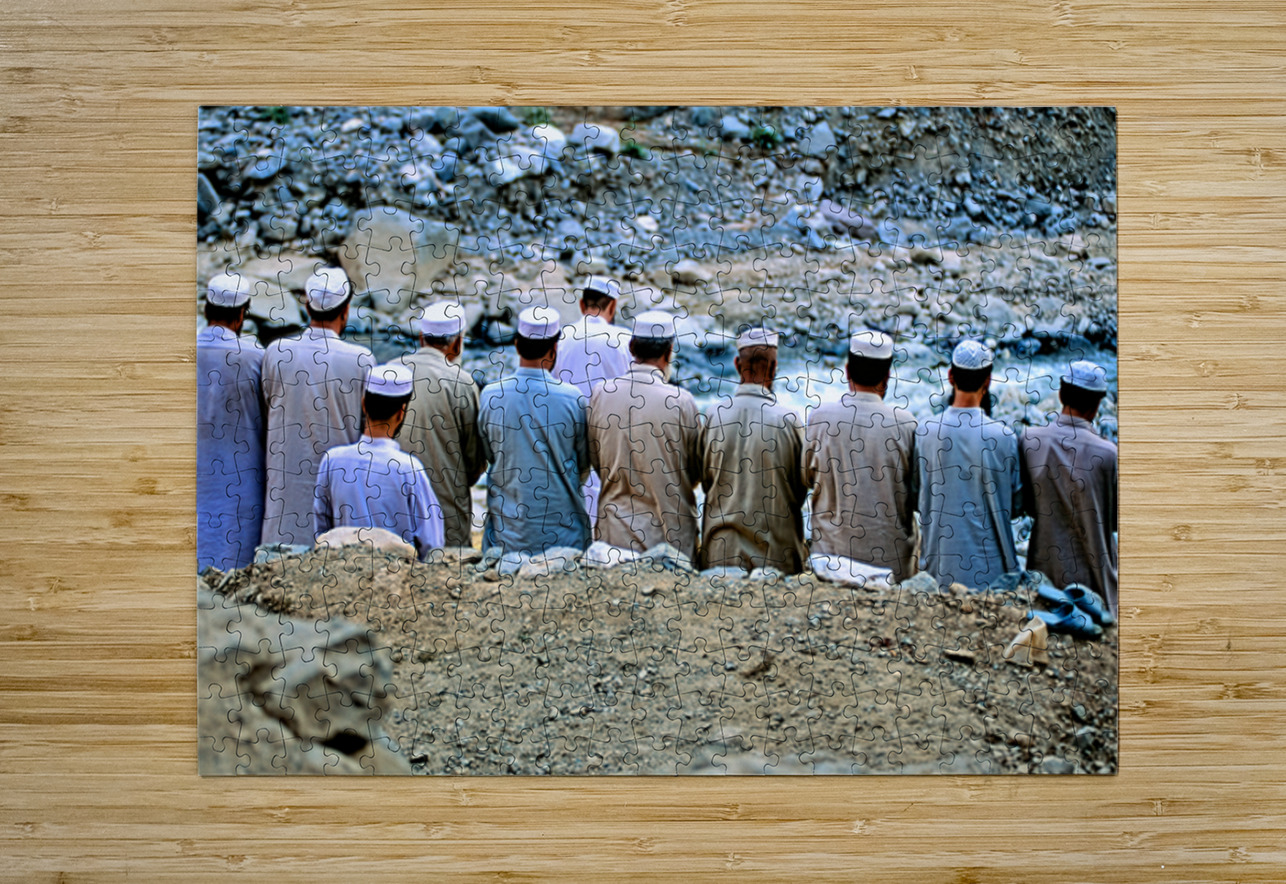 Muslim men pray outdoors in Pakistan facing Mecca Marco Brivio Puzzle printing