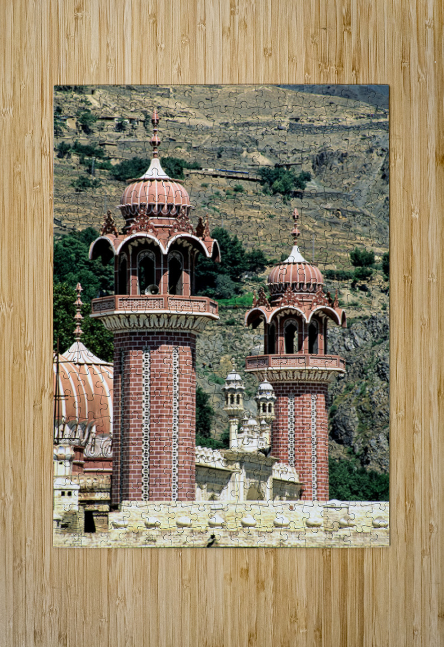 Mosque towers stand tall in Chitral Pakistan on a clear day Marco Brivio Puzzle printing