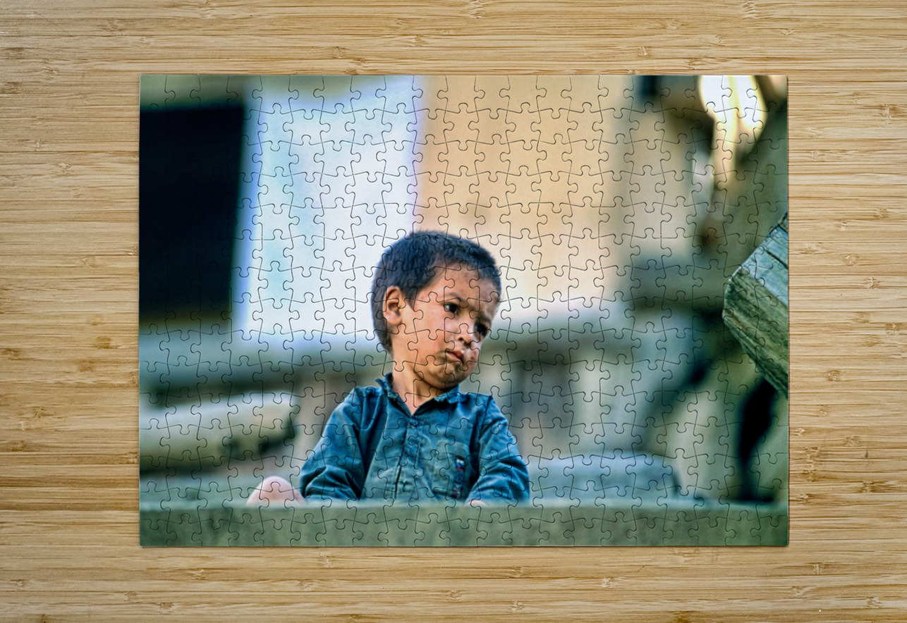 Sad boy sitting on stairs in Lahore Pakistan during the day Marco Brivio Puzzle printing